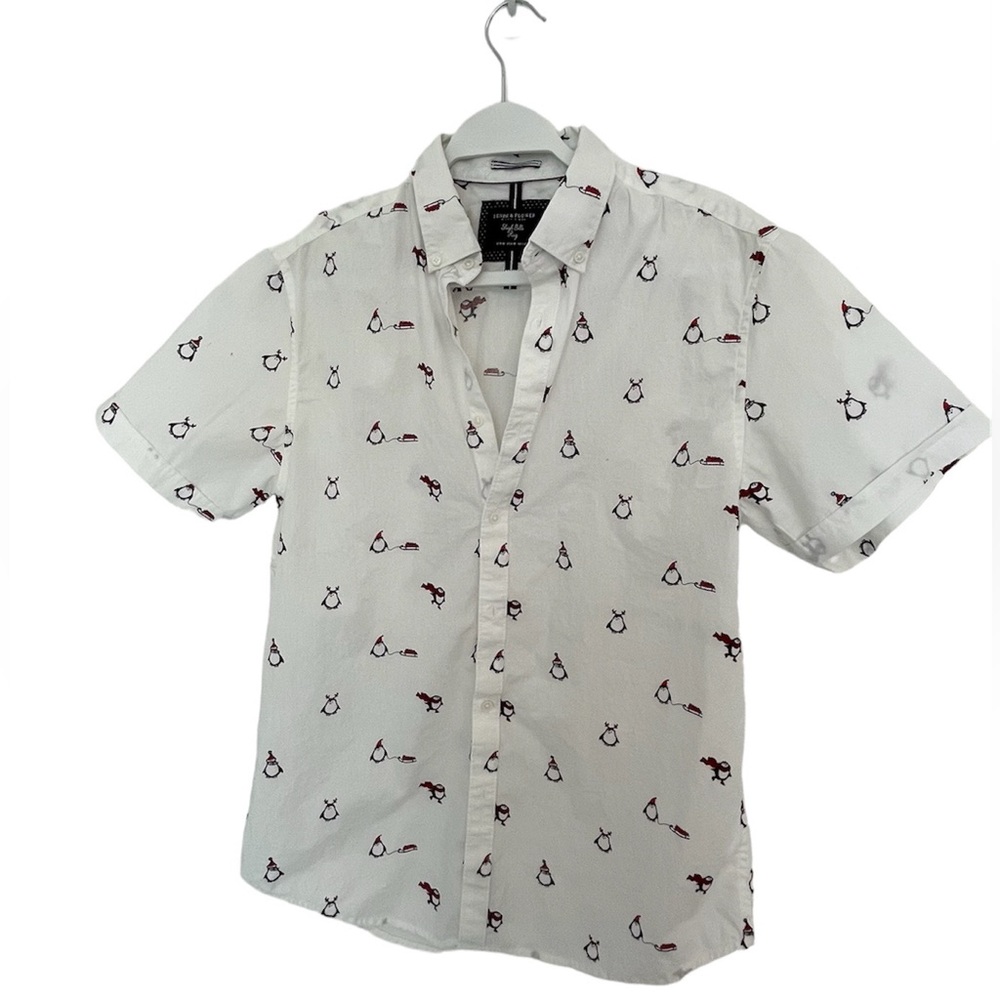 Denim & Flower Christmas Penguin Shirt, Size M